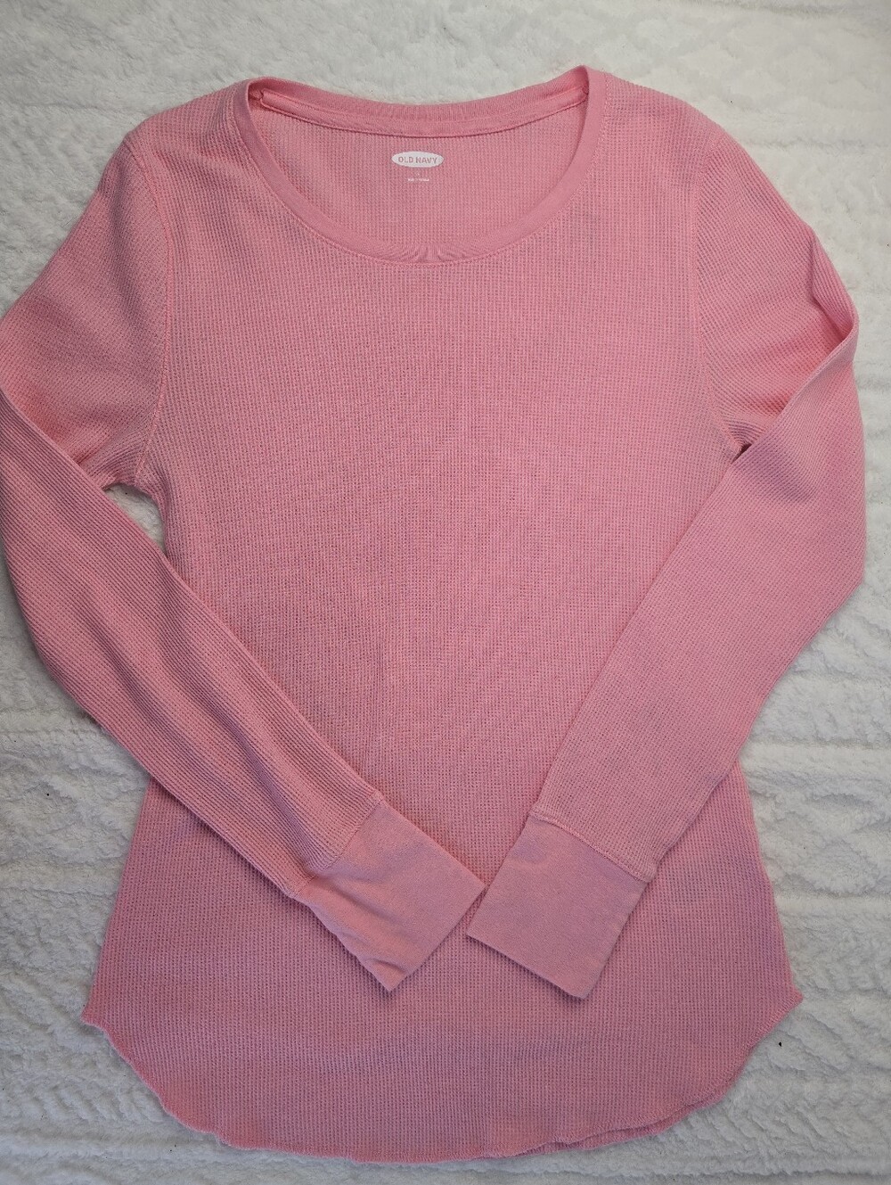 Old Navy Thermal Top Pink Waffle Knit Long Sleeve Crew Neck Casual Layering L